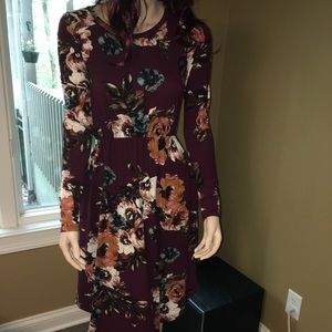 Red floral midi dress